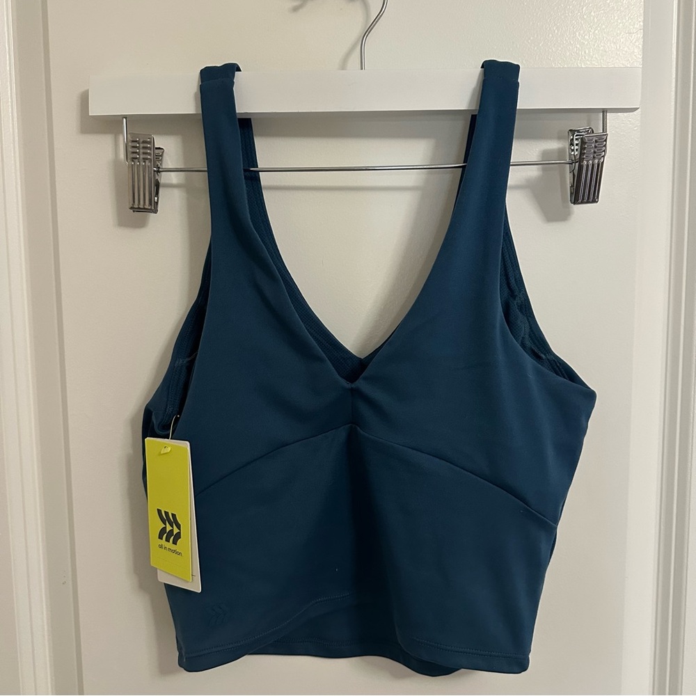 Super Flex V Neck Ultra Cropped Tank Top - All In Motion Dark Teal Blue XS
